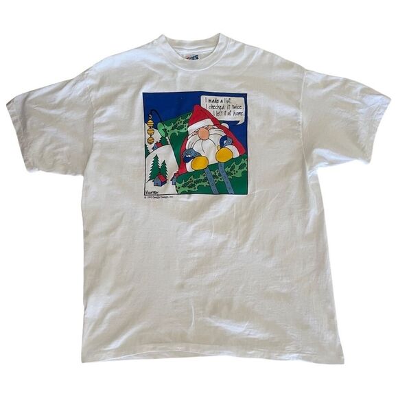 Vintage Tops - Vintage 1993 Single Stitch Christmas Comic T-Shirt White Size XL